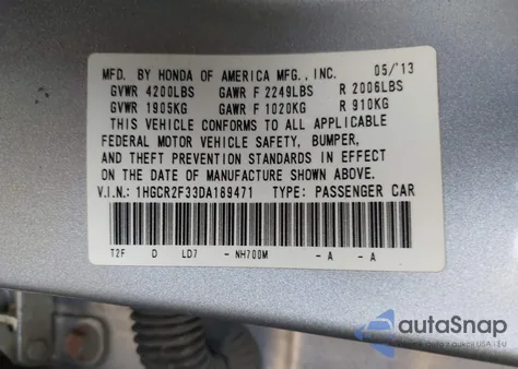 2013 Honda Accord Lx from USA, damaged, VIN 1HGCR2F33DA189471